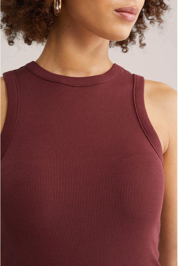 WE Fashion haltertop rib gebreid donkerrood - Foto 2