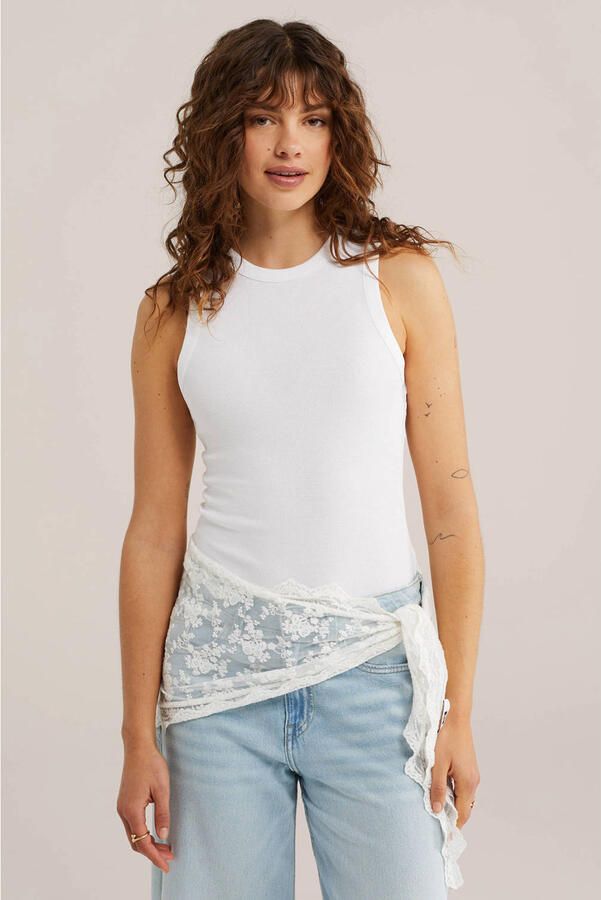 WE Fashion haltertop rib gebreid wit