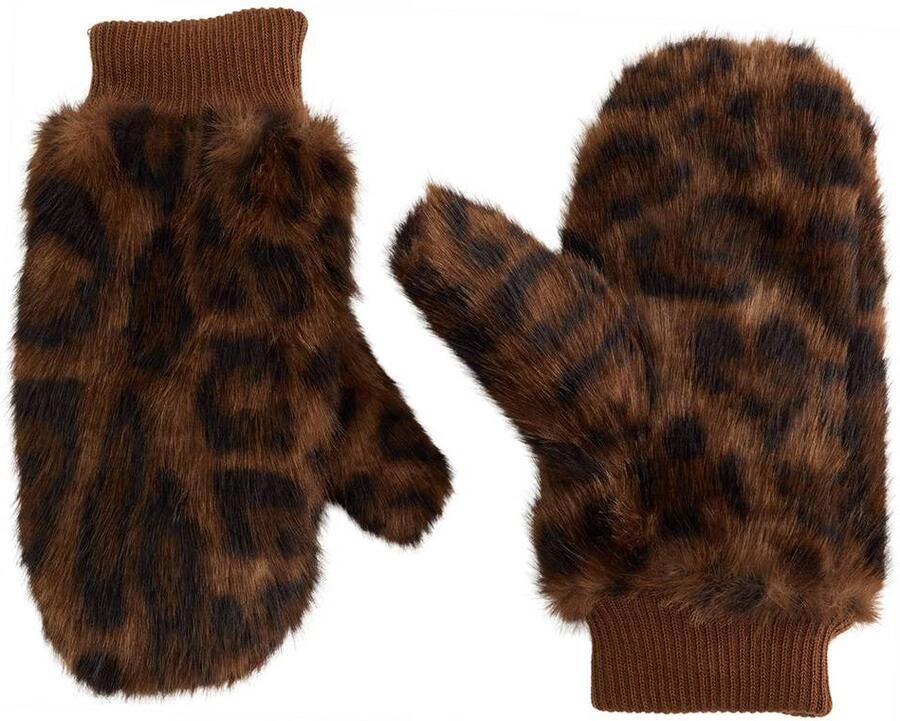 WE Fashion handschoenen met dierenprint bruin Meisjes Polyester Dierenprint maat M