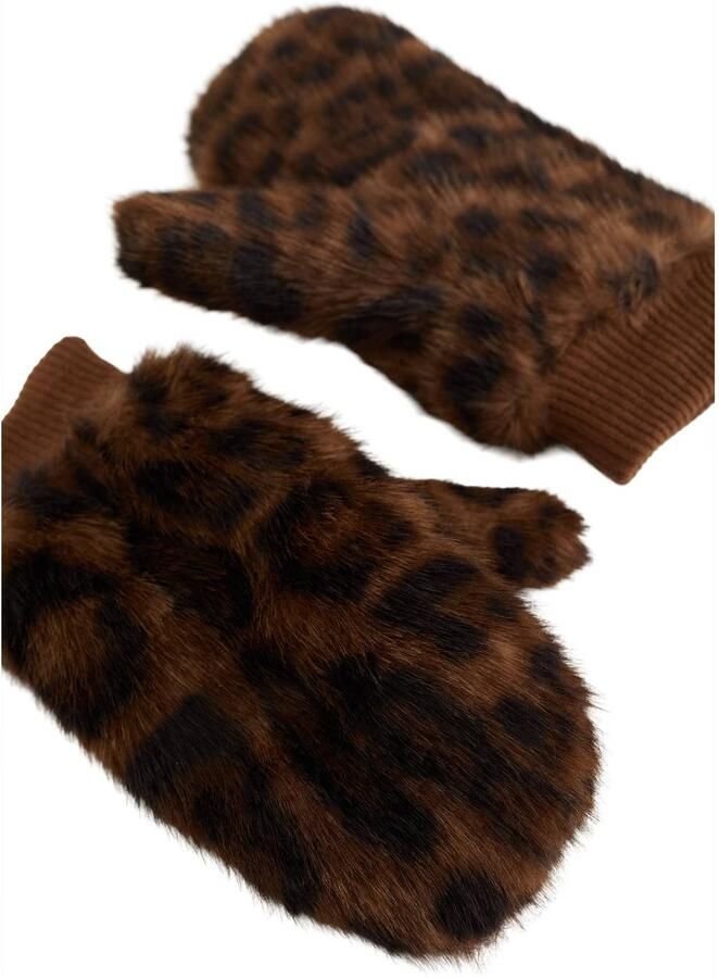WE Fashion handschoenen met dierenprint bruin Meisjes Polyester Dierenprint maat M - Foto 2