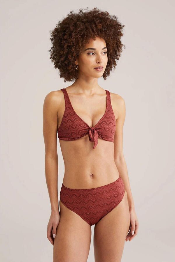 WE Fashion high waist bikinibroekje met textuur donkerroze