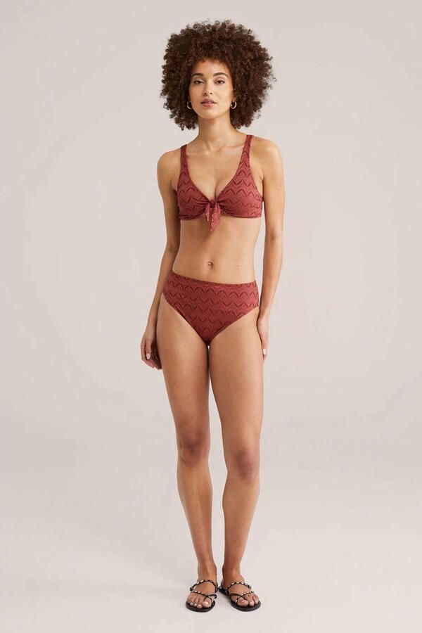 WE Fashion high waist bikinibroekje met textuur donkerroze - Foto 2