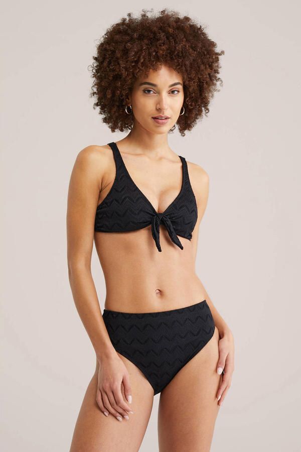WE Fashion high waist bikinibroekje met textuur zwart