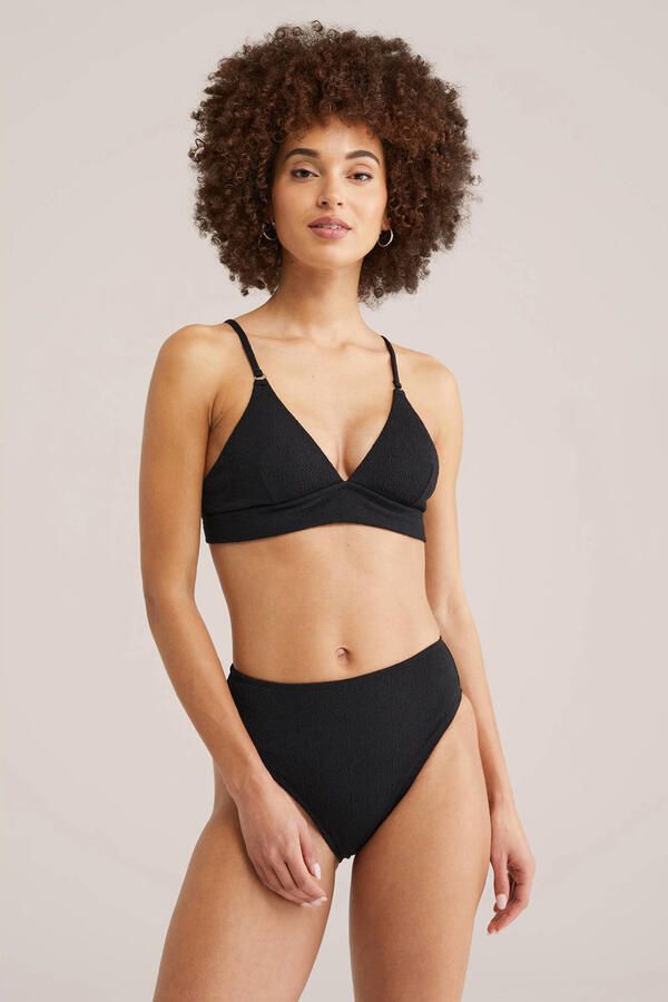 WE Fashion high waist bikinibroekje met textuur zwart