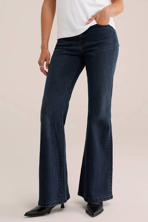 WE Fashion high waist flared jeans donkerblauw