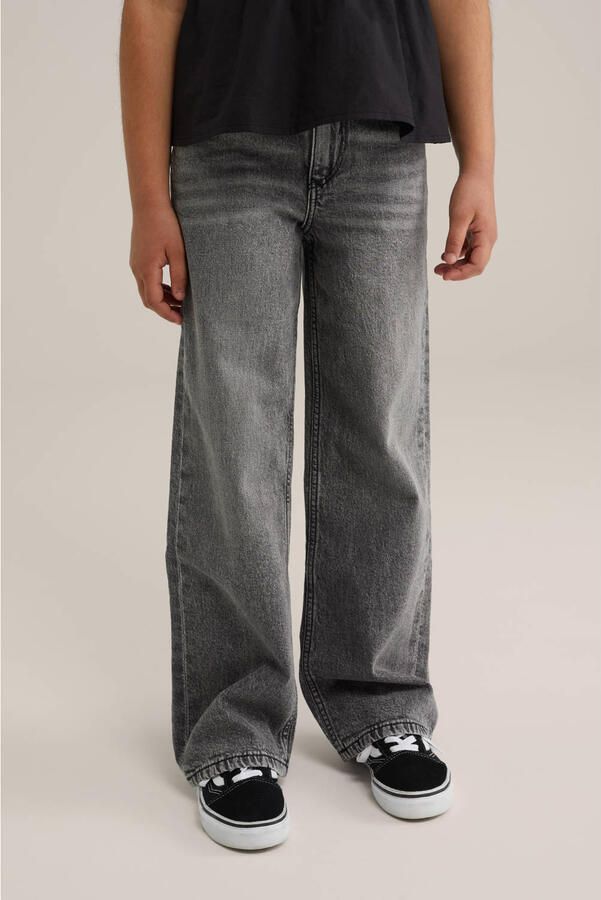 WE Fashion Blue Ridge high waist wide leg jeans grey denim Grijs Effen 122