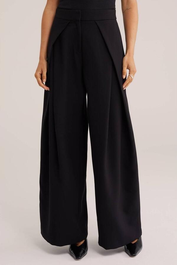 WE Fashion high waist wide leg pantalon met plooien zwart