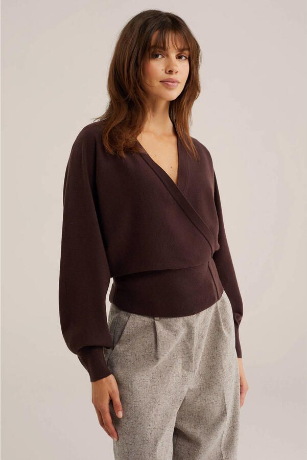 WE Fashion gebreide trui met wol bruin