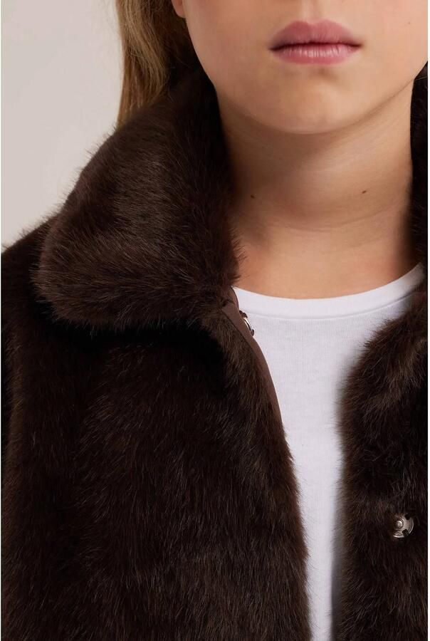 WE Fashion imitatiebont faux fur jas donkerbruin Effen - Foto 2