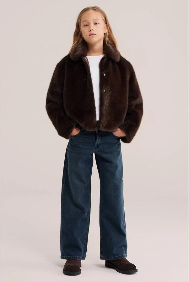 WE Fashion imitatiebont faux fur jas donkerbruin Effen - Foto 3
