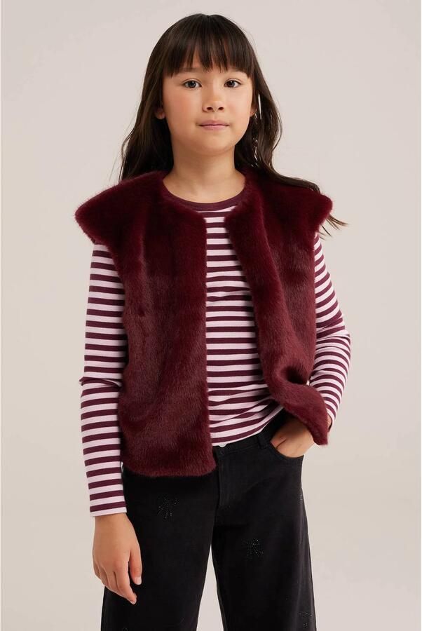 WE Fashion imitatiebont gilet donkerrood