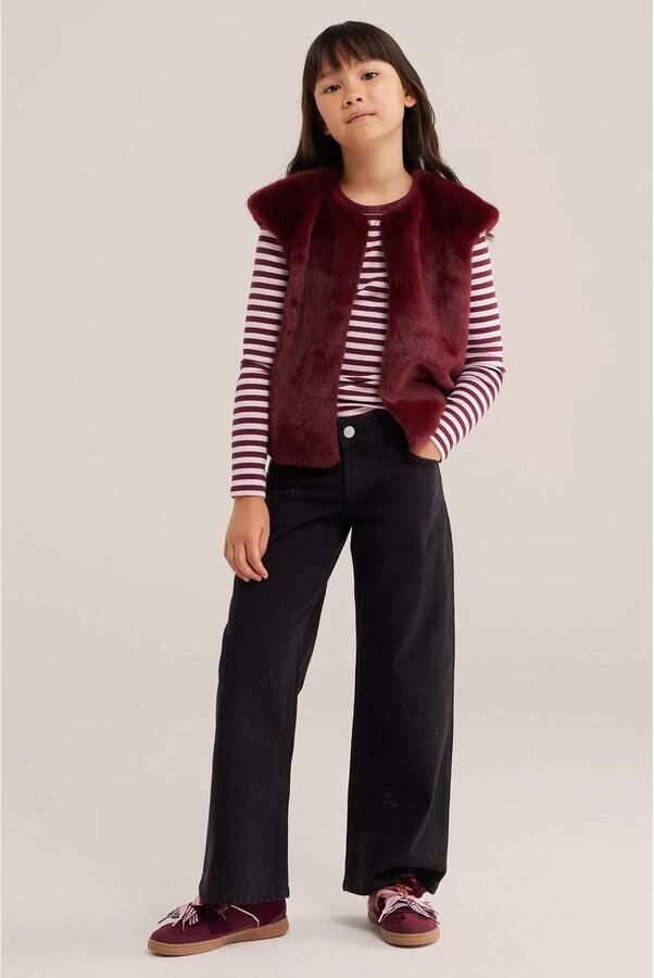 WE Fashion imitatiebont gilet donkerrood - Foto 3