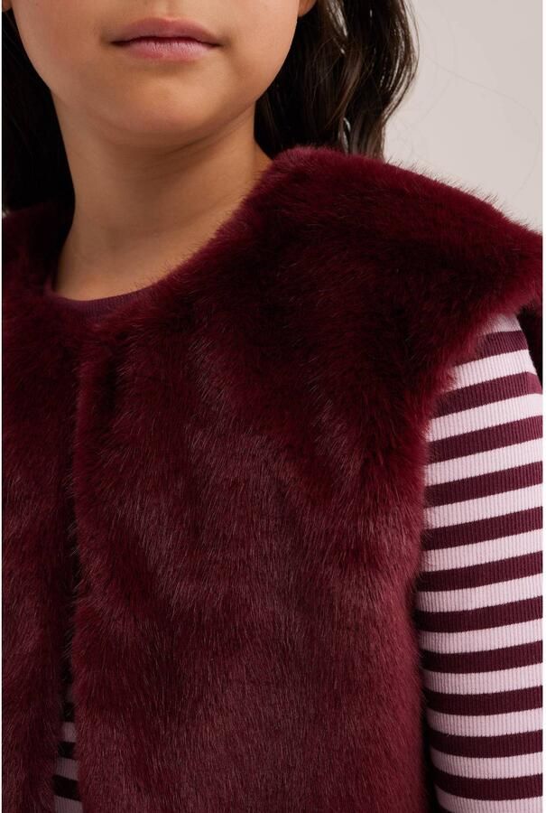 WE Fashion imitatiebont gilet donkerrood - Foto 2