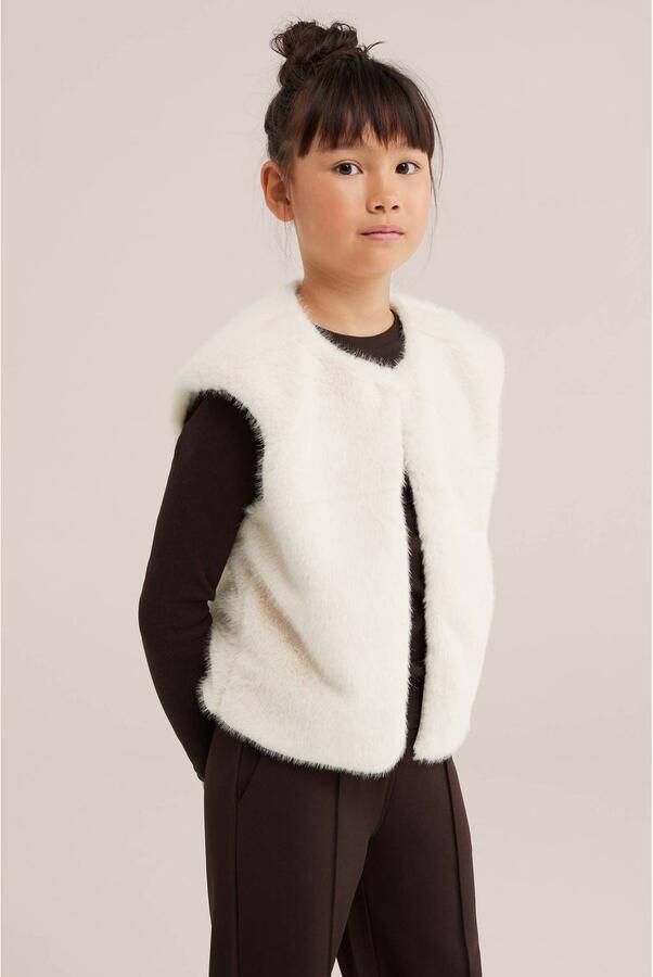 WE Fashion imitatiebont gilet ecru Effen