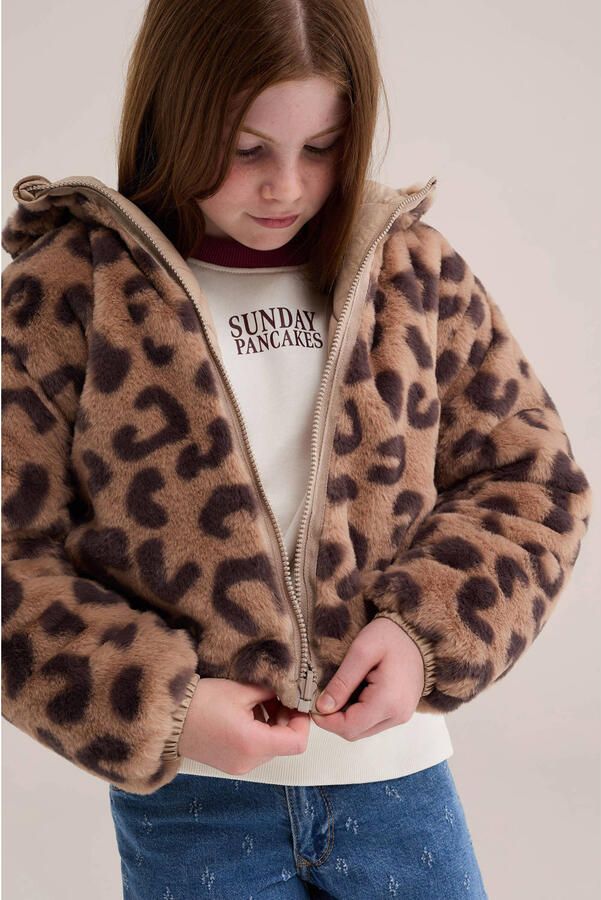 WE Fashion imitatiebont winterjas met panterprint bruin