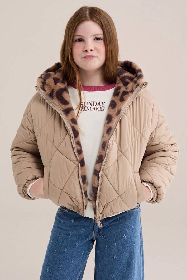 WE Fashion imitatiebont winterjas met panterprint bruin - Foto 3