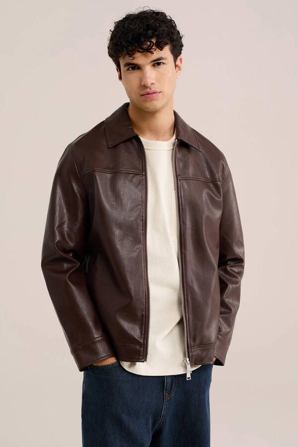 WE Fashion imitatieleren jas donkerbruin