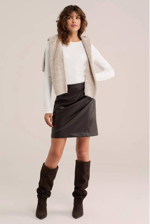 WE Fashion imitatieleren korte rok donkerbruin - Foto 2
