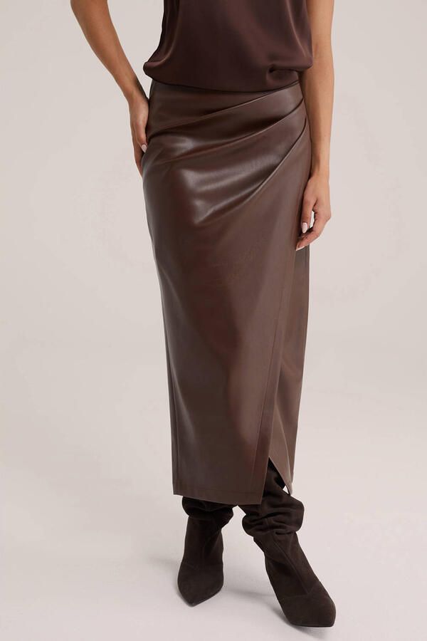 WE Fashion imitatieleren midi rok bruin