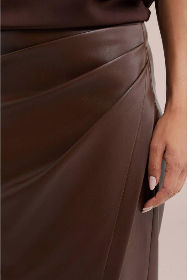 WE Fashion imitatieleren midi rok bruin - Foto 2