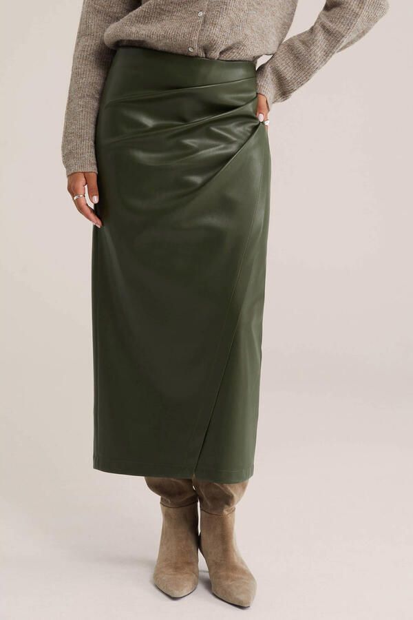 WE Fashion imitatieleren midi rok donkergroen