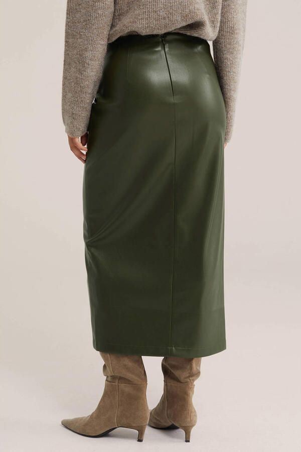 WE Fashion imitatieleren midi rok donkergroen - Foto 3