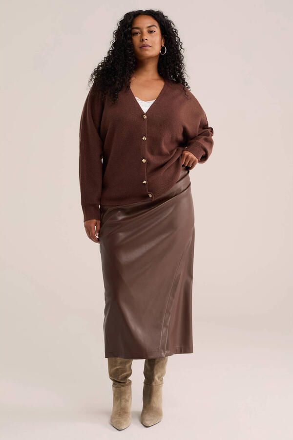 WE Fashion imitatieleren midi rok Plus Size bruin - Foto 2