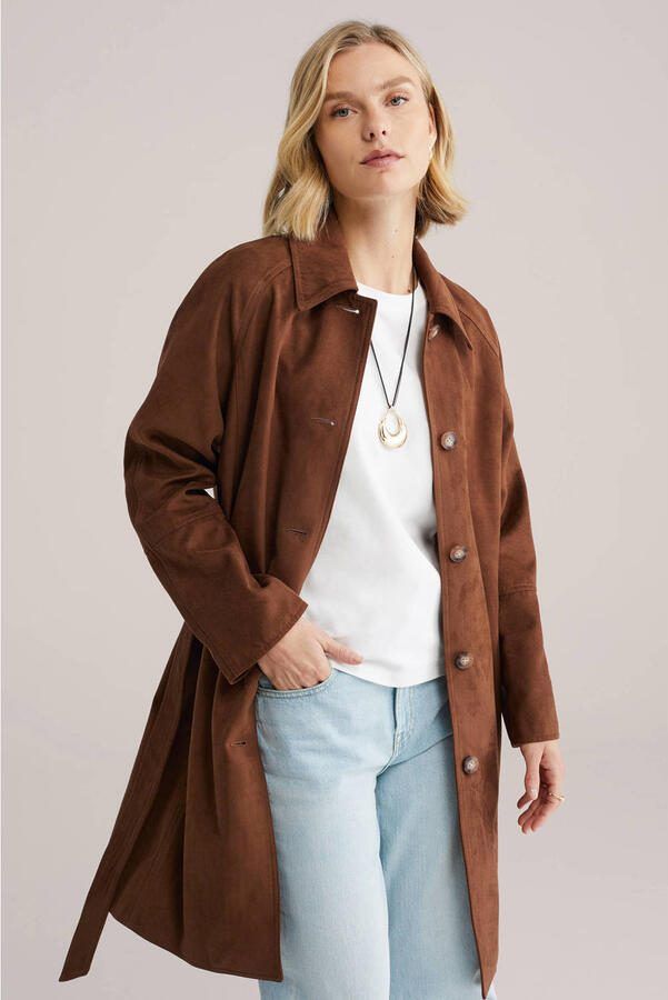 WE Fashion imitatiesuede trenchcoat bruin