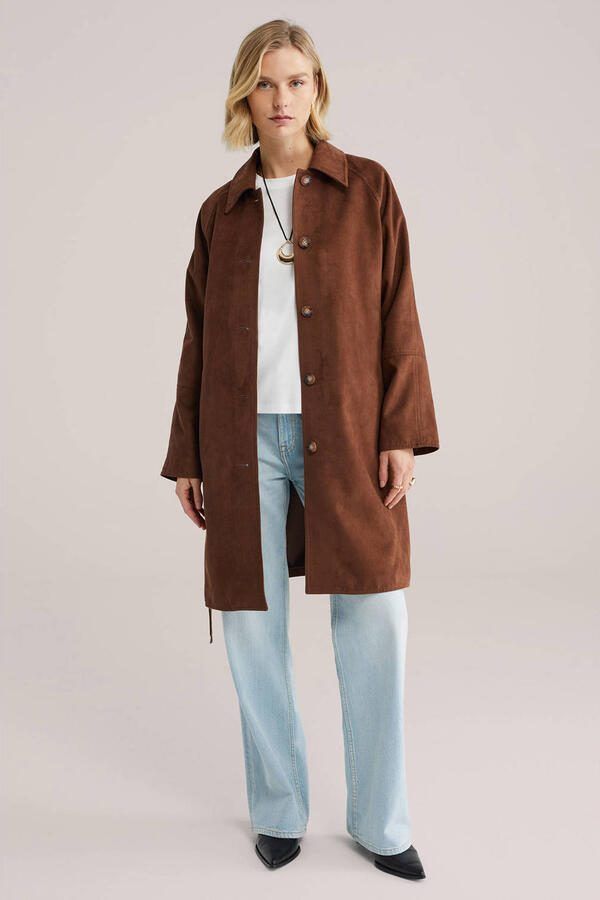 WE Fashion imitatiesuede trenchcoat bruin - Foto 3