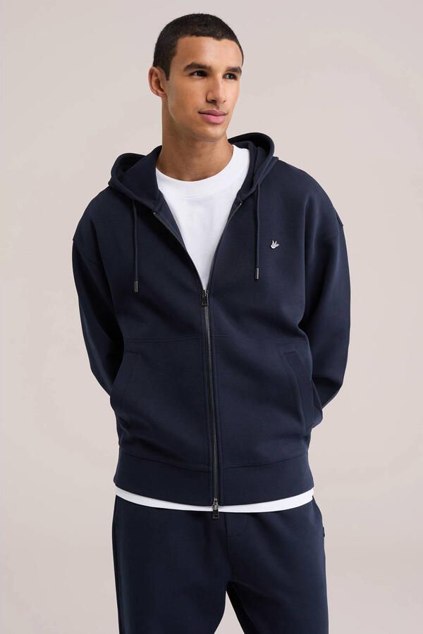 WE Fashion interlock sweatvest met borduursels donkerblauw