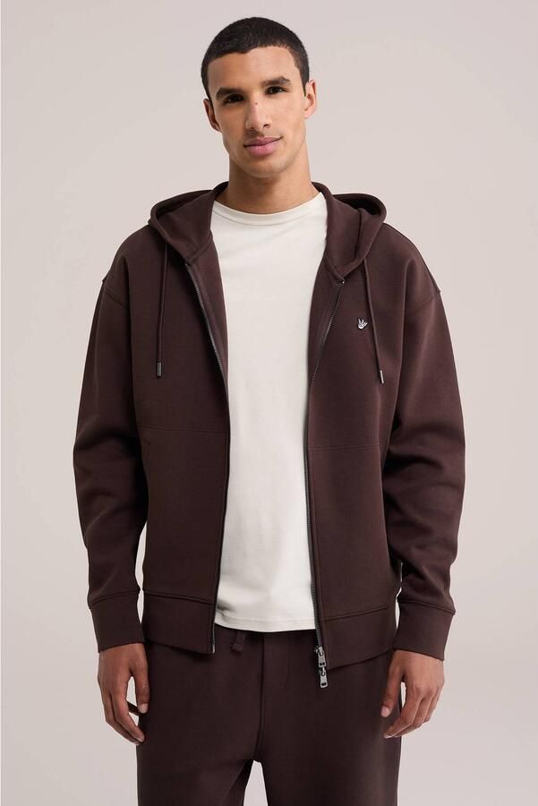 WE Fashion interlock sweatvest met borduursels donkerbruin