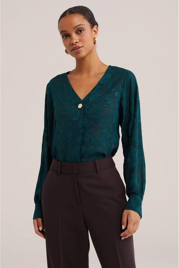 WE Fashion jacquard blousetop met print donkergroen