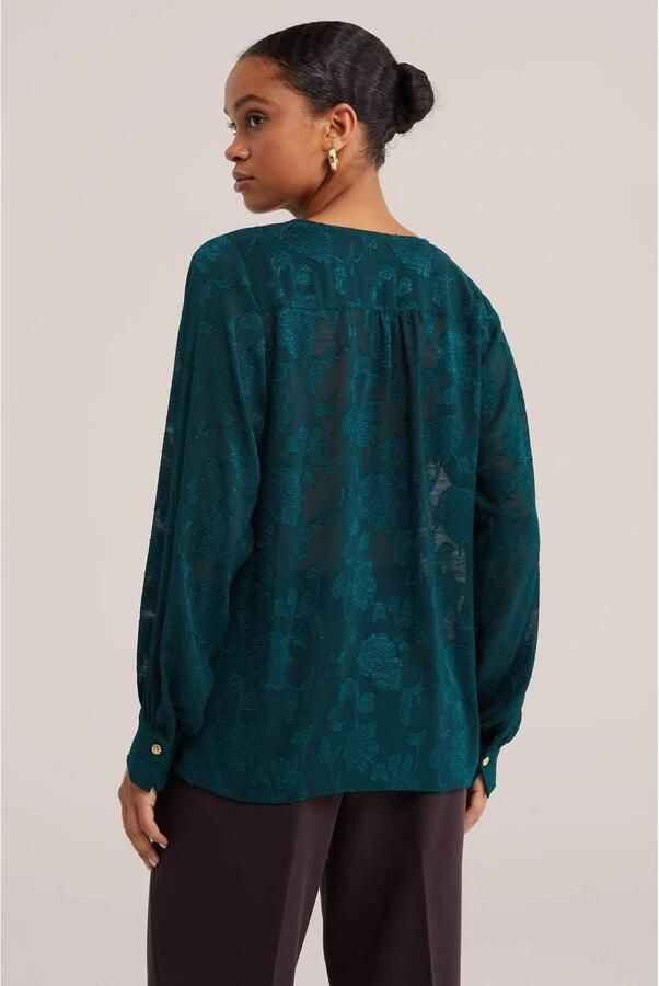 WE Fashion jacquard blousetop met print donkergroen - Foto 2