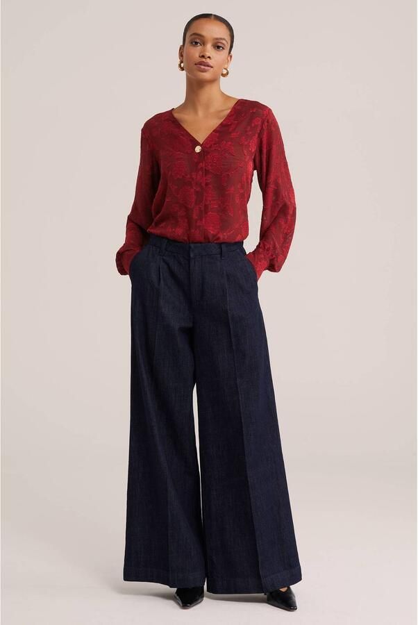 WE Fashion jacquard blousetop met print donkerrood - Foto 2