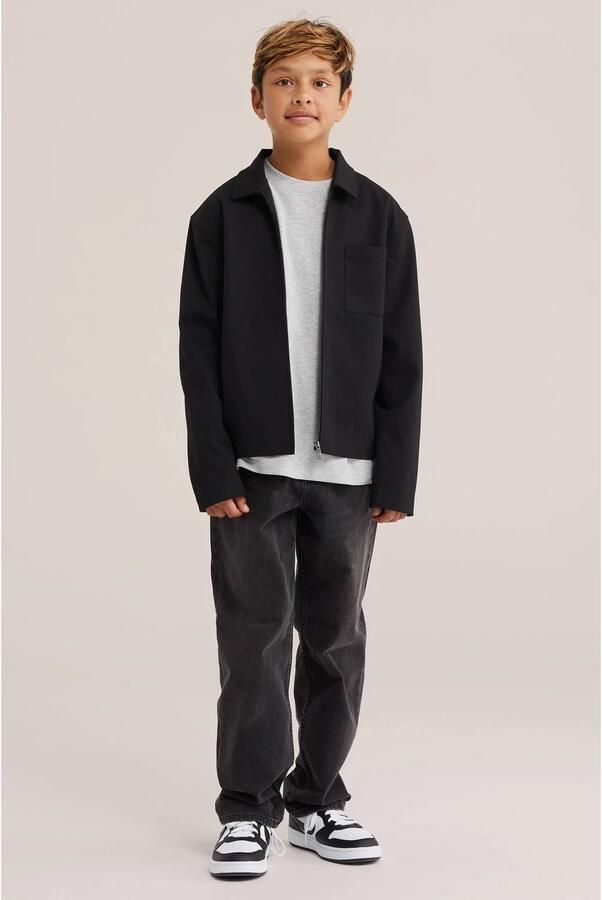 WE Fashion jas zwart Jongens Polyester Smokingkraag Effen