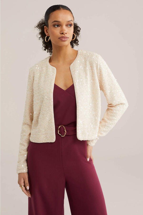 WE Fashion jasje met pailletten ecru