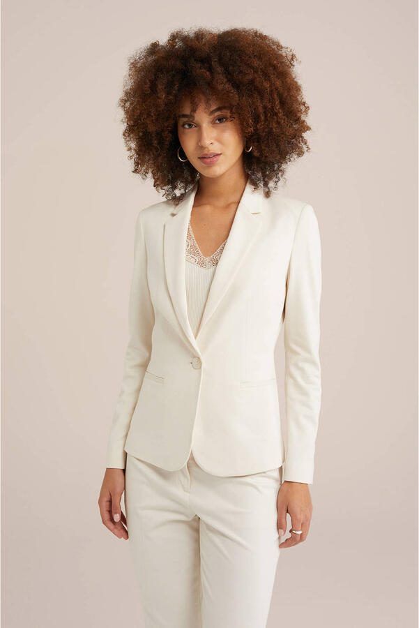 WE Fashion jersey getailleerde blazer ecru - Foto 3