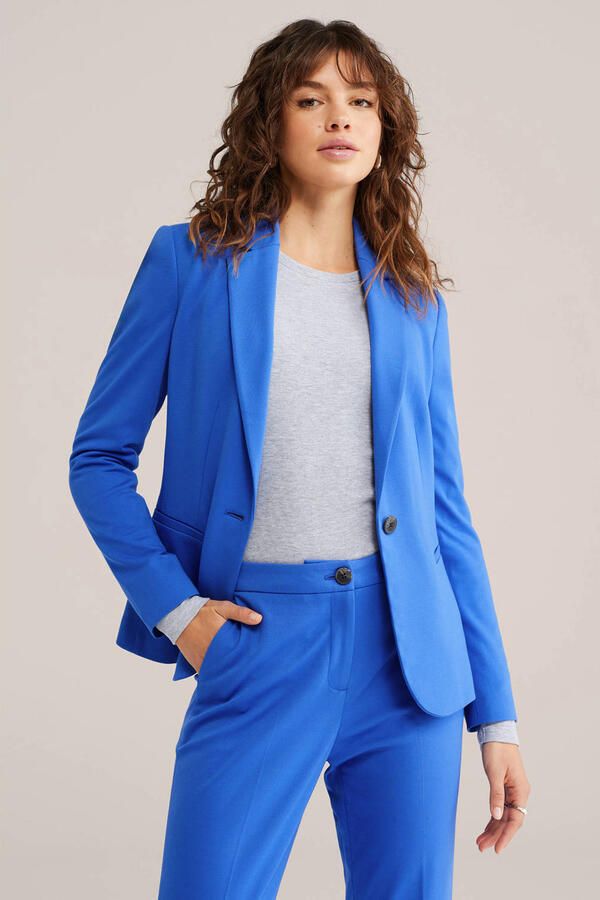 WE Fashion jersey getailleerde blazer Liz blauw
