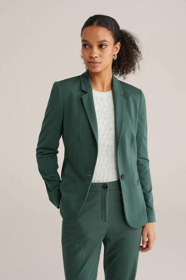 WE Fashion jersey getailleerde blazer Liz donkergroen