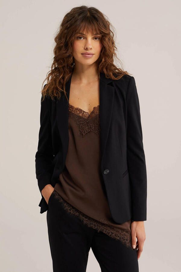 WE Fashion jersey getailleerde blazer Liz zwart
