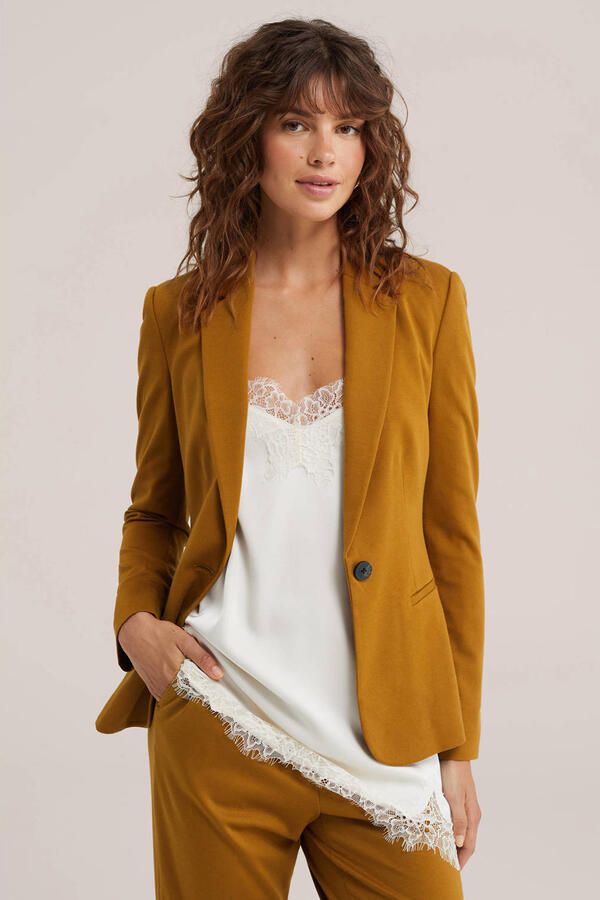 WE Fashion jersey getailleerde blazer oker