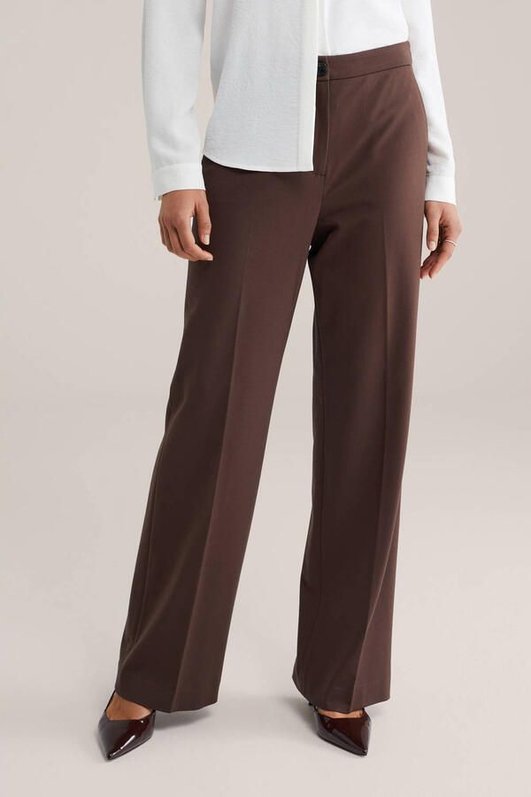 WE Fashion jersey high waist pantalon donkerbruin
