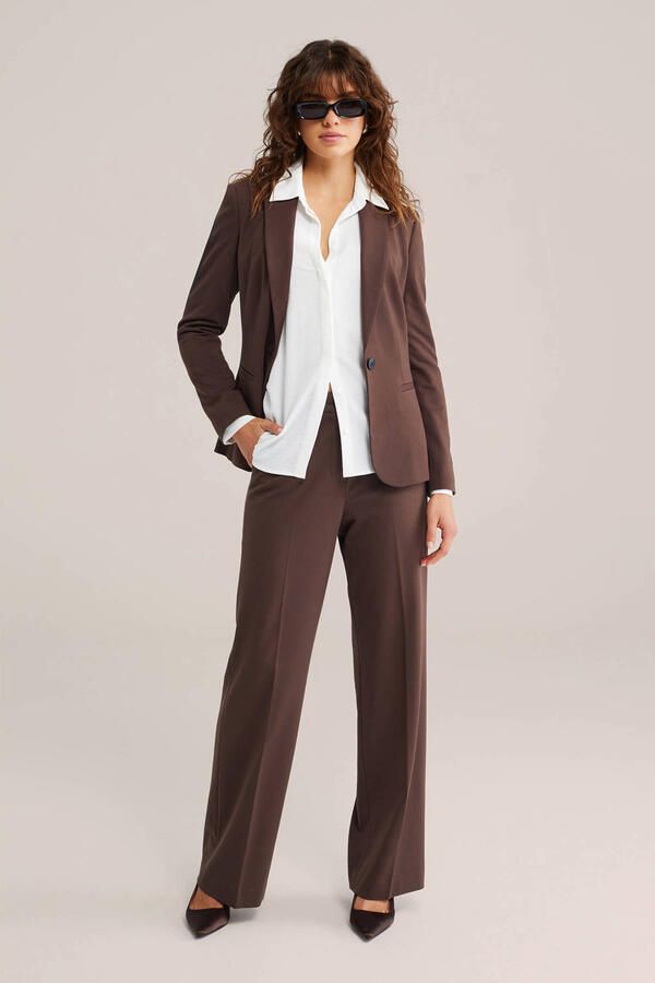 WE Fashion jersey high waist pantalon donkerbruin - Foto 3
