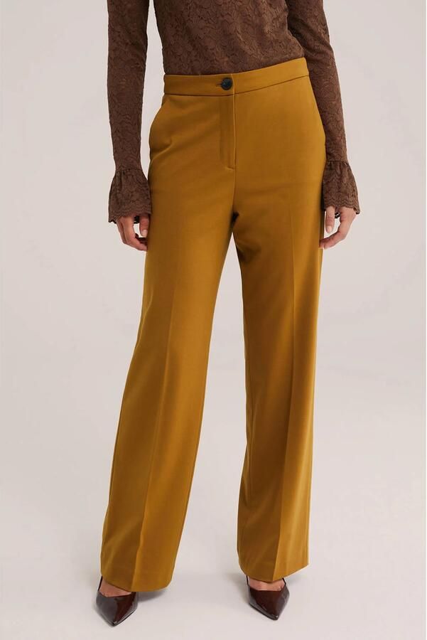 WE Fashion jersey loose fit pantalon met plooien oker