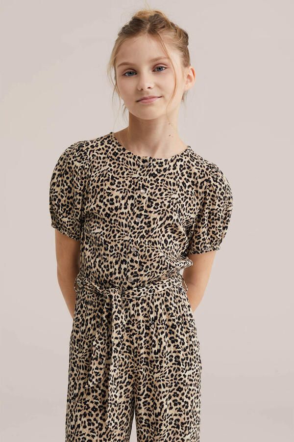 WE Fashion jumpsuit beige met panterprint
