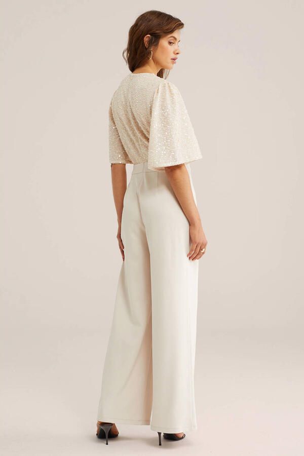 WE Fashion jumpsuit ecru met pailletten - Foto 3