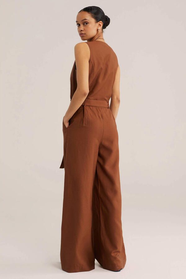 WE Fashion jumpsuit met ceintuur lichtbruin - Foto 3