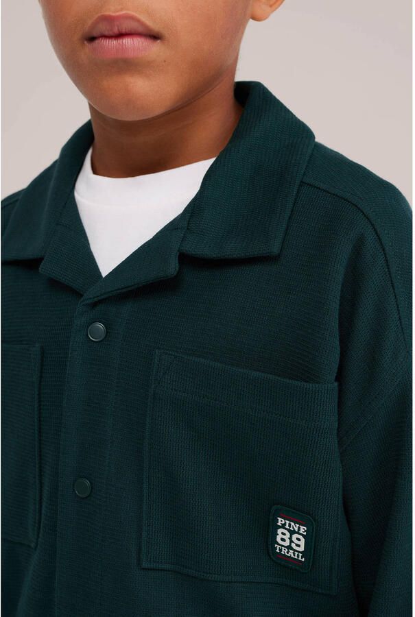 WE Fashion junior overhemd met corduroy details donkergroen - Foto 2