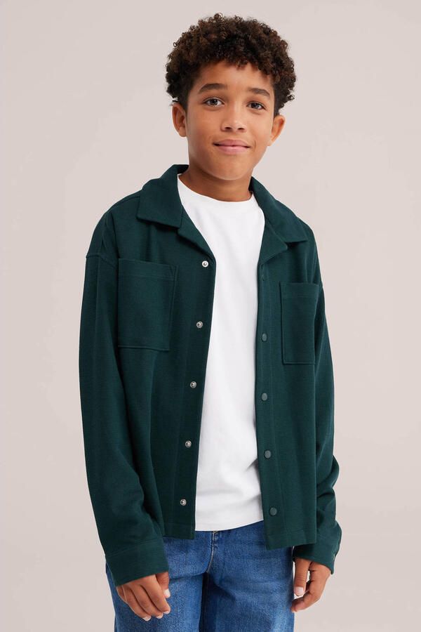 WE Fashion junior overhemd met corduroy details donkergroen