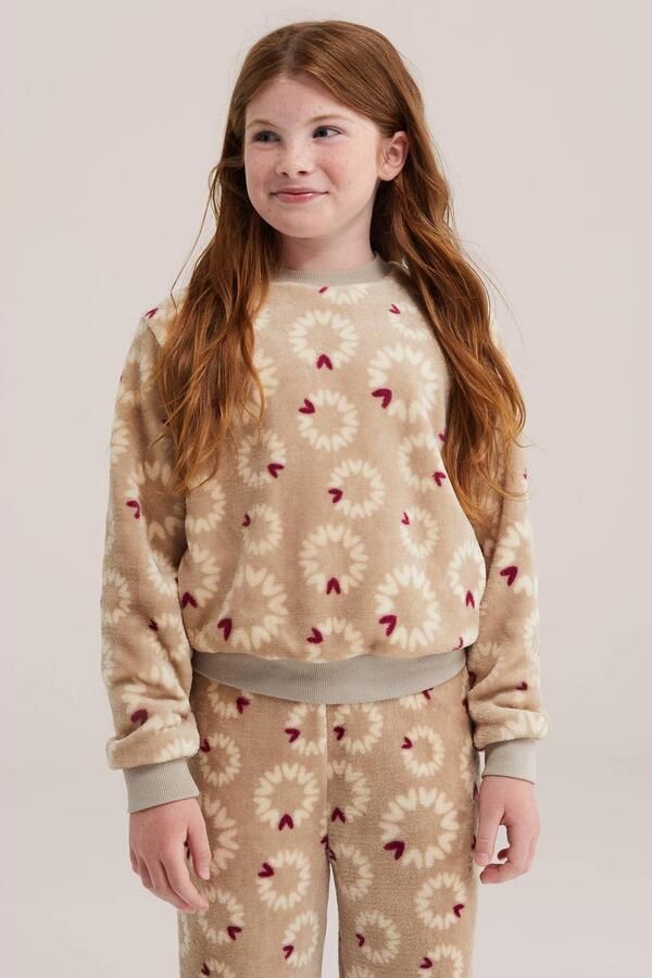 WE Fashion junior pyjama met print beige